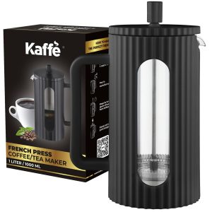 Kaffe Large French Press Kaffeemaschine – 1L doppelwandiges schwarzes Design , perfekt für reichhaltigen Kaffee & Tee