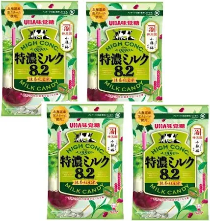 UHA, hart Süßigkeiten, Tokunou Milch 8.2, Matcha Hondoubin, Azuki & Matcha, 70g x 4 Beutel als 1 Set