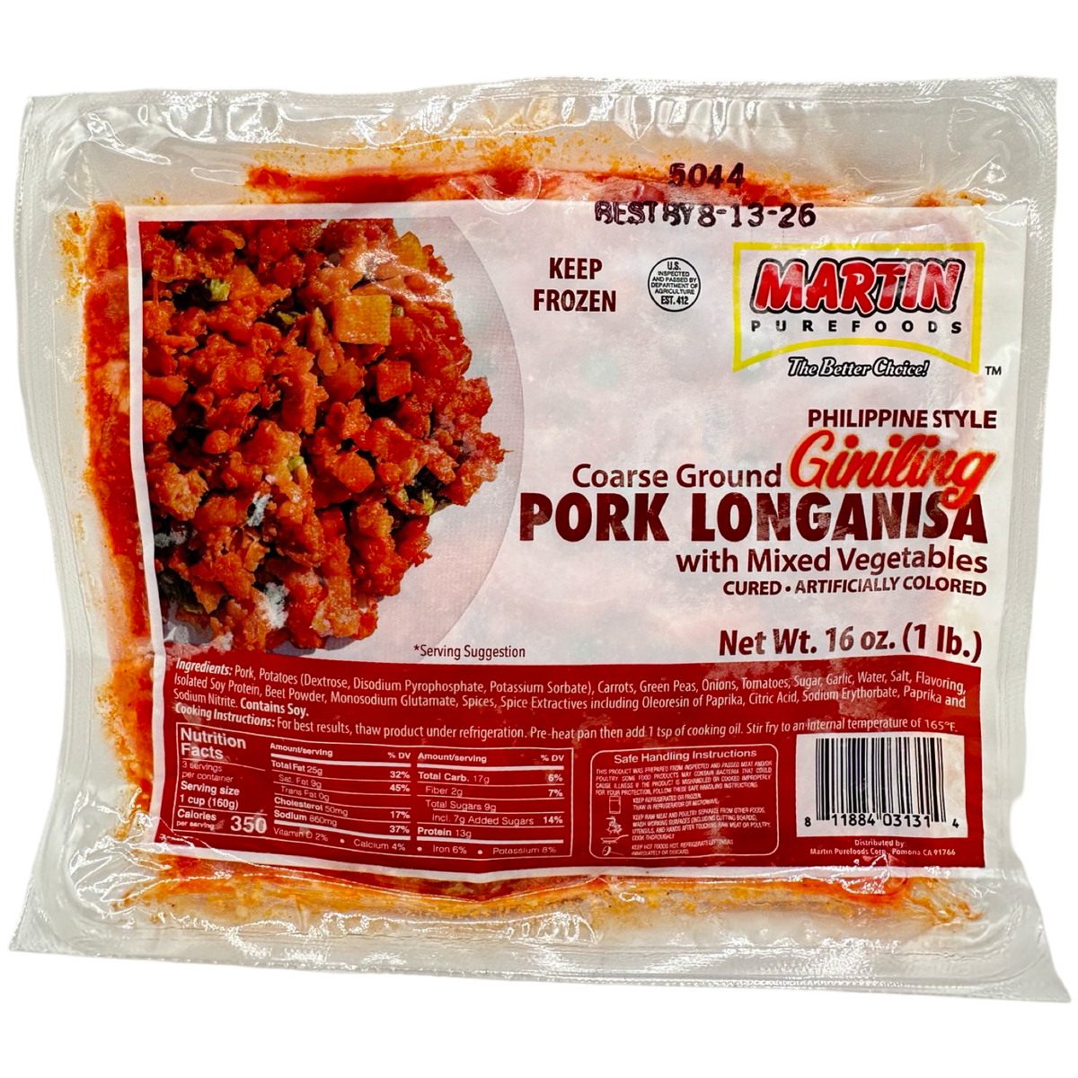 Martin Purefoods – Grob gemahlenes Giniling Schweinefleisch Longanisa – 16 OZ