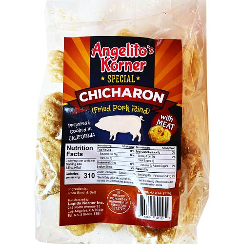 Angelito's Korner – Special Chicharon – Gebratene Schweinerinde mit Fleisch – 116 G