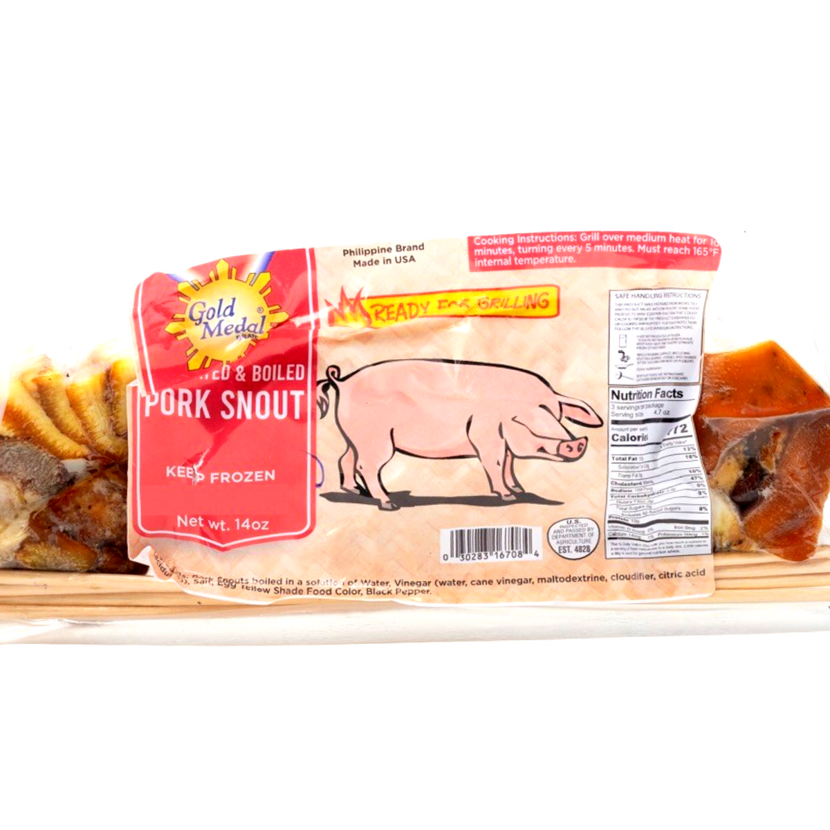 Goldmedaille – Schweineschnauze (Nguso Ng Baboy) – mariniert & gekocht – bereit zum Grillen – 14 OZ