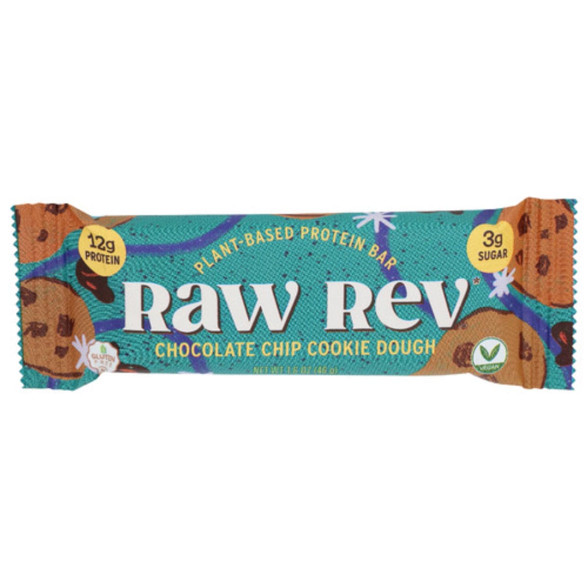 Raw Rev – Glo Schokolade Chip Keks Dough Protein Bar 1.6 OZ – Packung mit