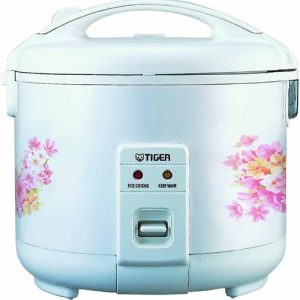 Tiger (JNP-1800) – FL 10-Cup (Uncooked) Reiskocher und Wärmer – mit Blumenmuster weiß – in Japan hergestellt