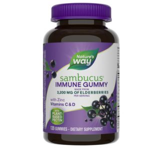 Nature's Way Sambucus Immune Gummy, 120 Stück, Holunder mit Zink und Vitaminen C & D, 3200mg pro Portion