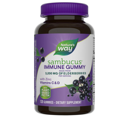 Nature's Way Sambucus Immune Gummy, 120 Stück, Holunder mit Zink und Vitaminen C & D, 3200mg pro Portion