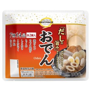 Topvalu, Oden, Gekochtes gehacktes Meeresfrüchte, Konnyaku, Daikon, Ei, 900g