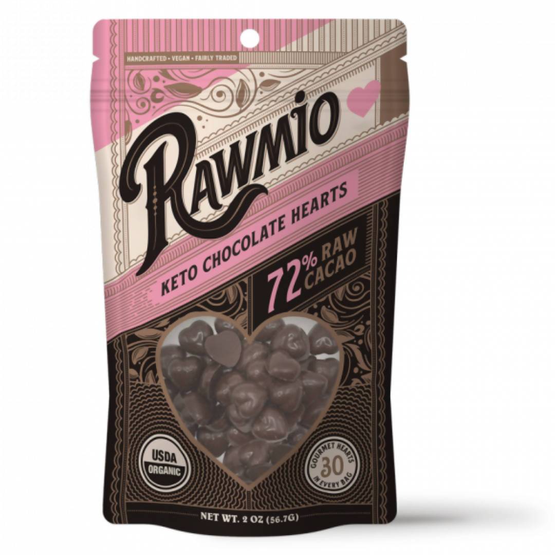 Rawmio Raw Bio Keto Schokoladenherzen, Mini-Herz-Schokoladen – 18 Beutel x 2 Unzen