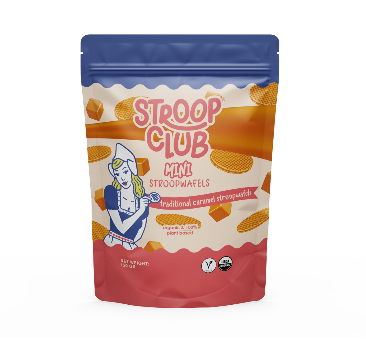 Stroop Club Mini Traditioneller Karamell Bio und Pflanzlicher Stroopwafels