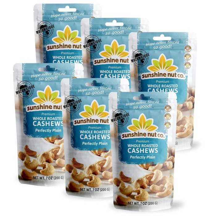 Sunshine Nut Company Cashews Geröstete Ebene 7 Oz – Packung mit 6