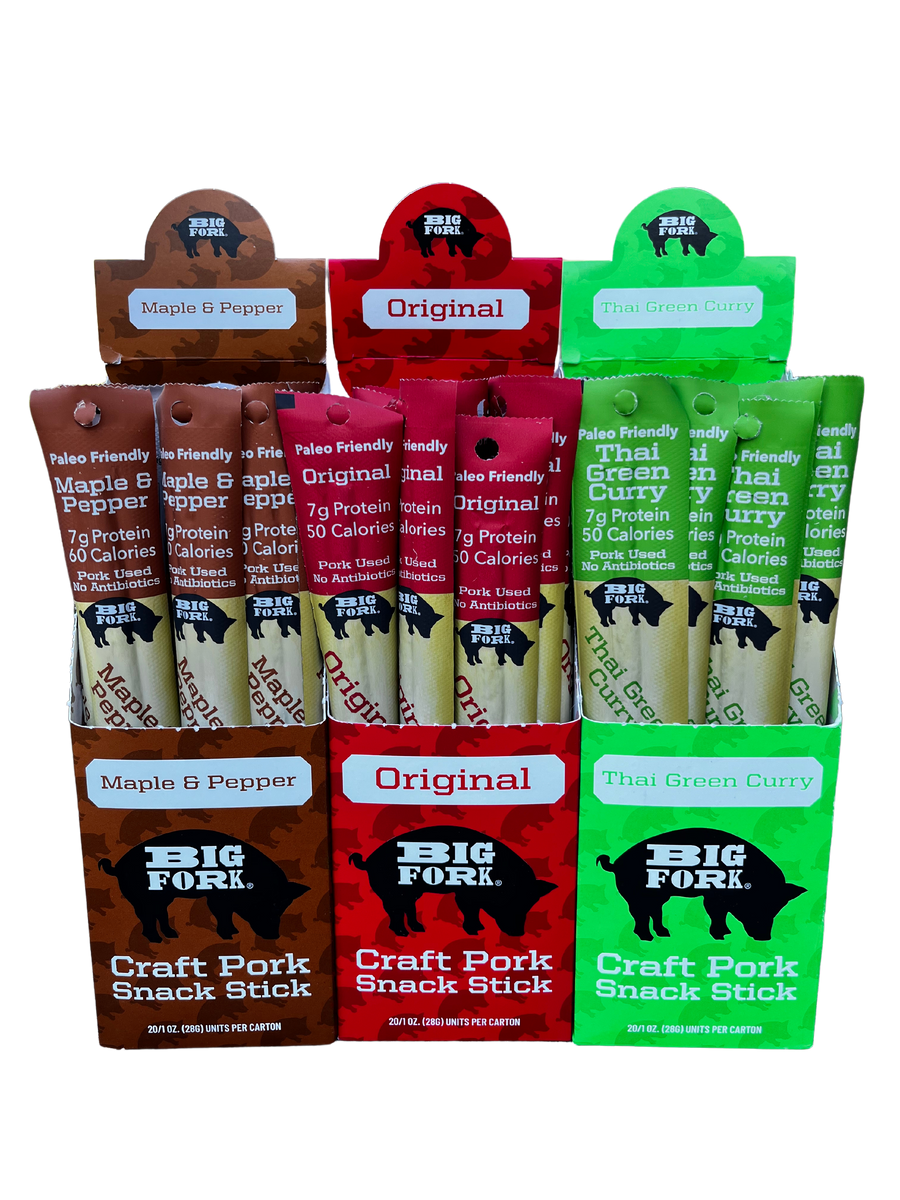 Groß Fork Craft Schweinefleisch Snack Stick Box – 3 Boxen x 20 Sticks (60 insgesamt) Fall