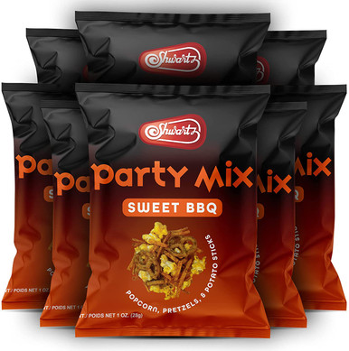Shwartz Snack Mischung süß BBQ aromatisiert Party Mischung, Popcorn, Brezeln und Kartoffelstäbchen, 1 oz (Packung mit 8)