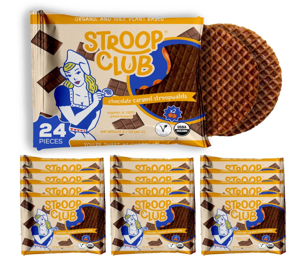 Stroop Club Schokoladen Karamell Pflanzlich und Organisch Stroopwafels Box – 12 Packungen x 2-Packung-Etui