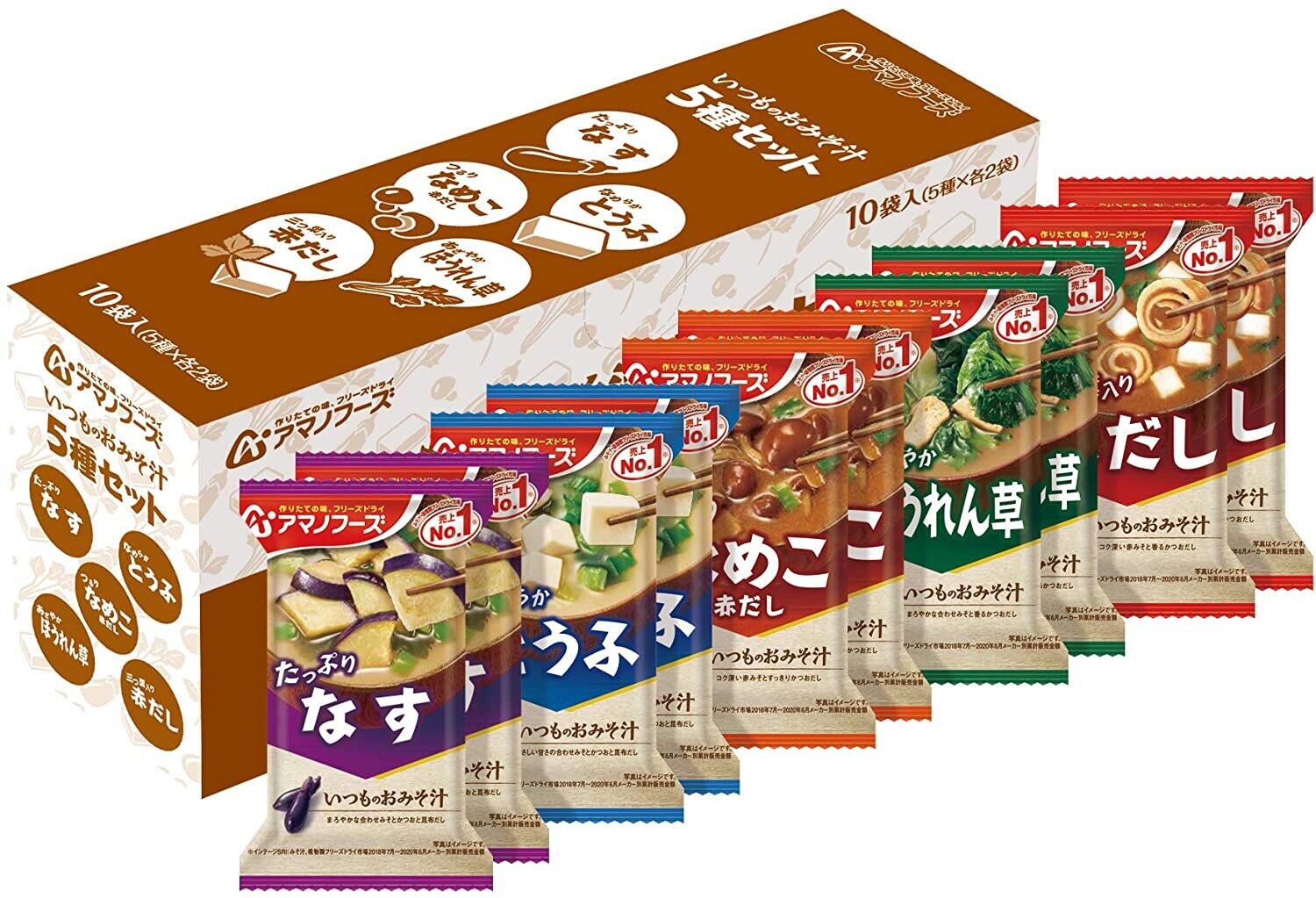 Amano Foods “Itsumo no Omisoshiru”, gefriergetrocknete Miso Suppe, 5 Sorten, 10 Tassen