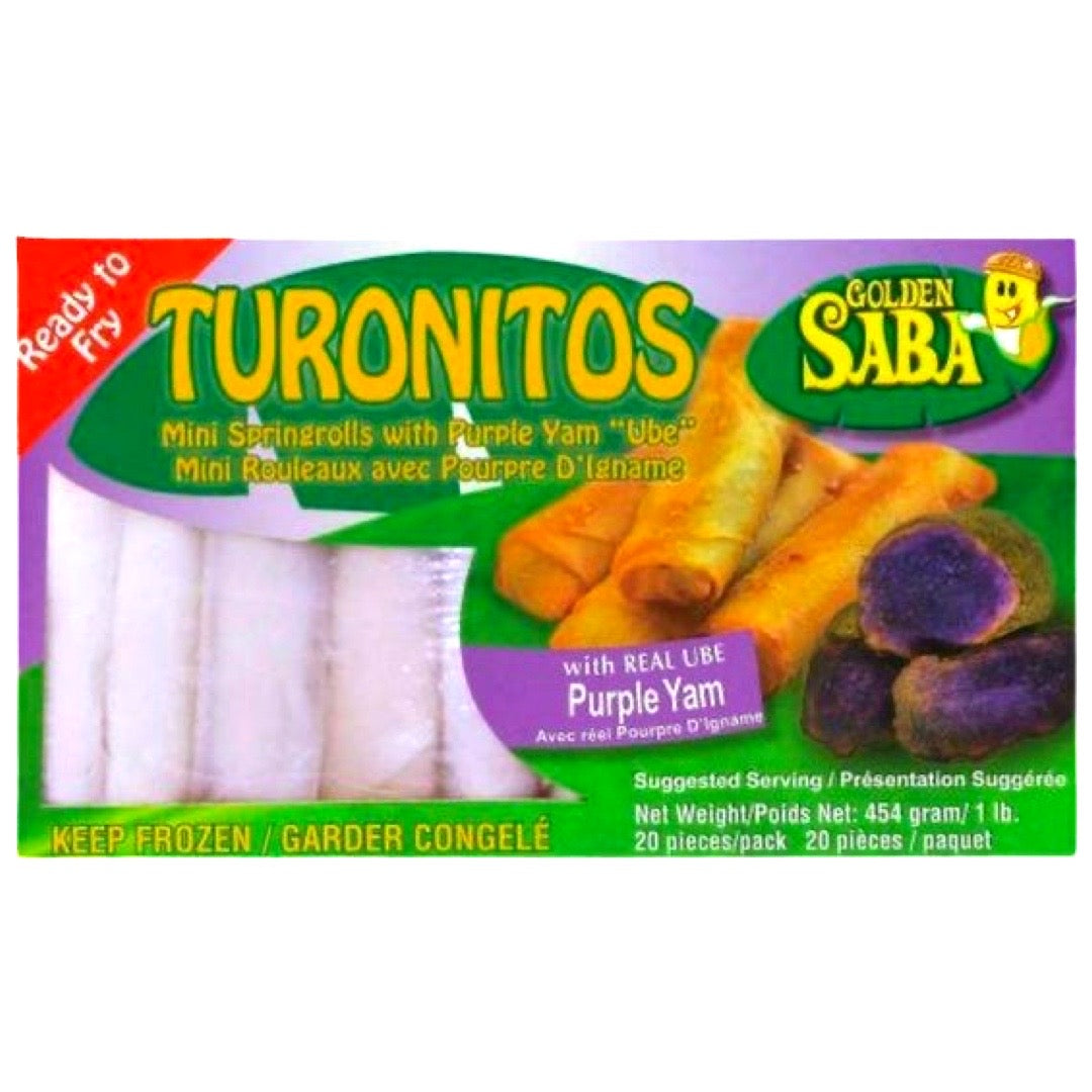 Golden Saba – Turonitos – Mini Saba Bananenrolle – mit echtem UBE Violett Yam – 1 LB