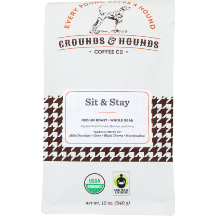 Grounds & Hounds – Kaffee Sit Stay ganze Bohnen, 12 Unzen – Packung mit 8 Stück