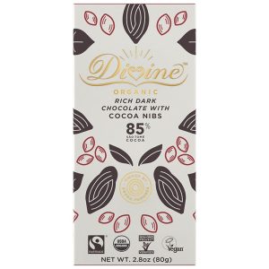Divine Rich dunkle Schokolade mit Kakao-Nibs – 2,8 Unzen Packung mit 10