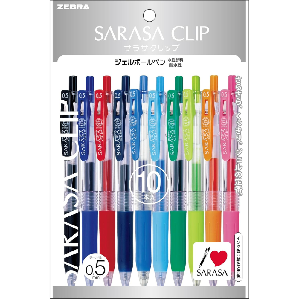 Zebra Sarasa Clip 0.5mm Gel Pens 10 Farbset – Hergestellt in Japan – Tokyo Sakura Mall