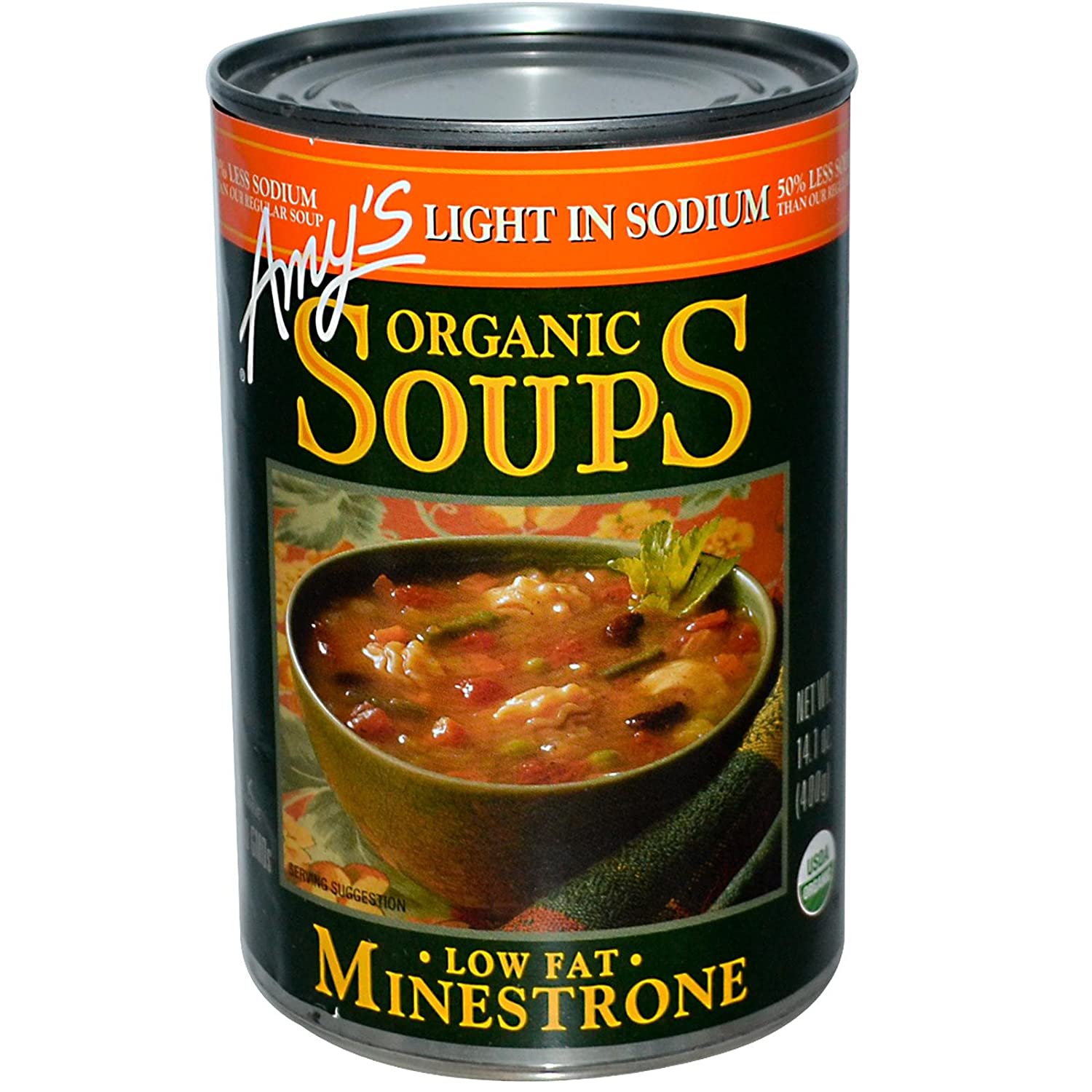 Amy's Organische Suppe Minestrone Licht in Natrium, 14,1 Oz – Packung mit 12