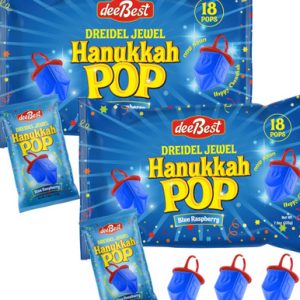 Dreidel Jewel Pop Hanukkah Blaue Himbeer-ringförmige Lutscher, koschere Süßigkeiten, individuell verpackte Urlaubsverkostungen, 36 Zählung