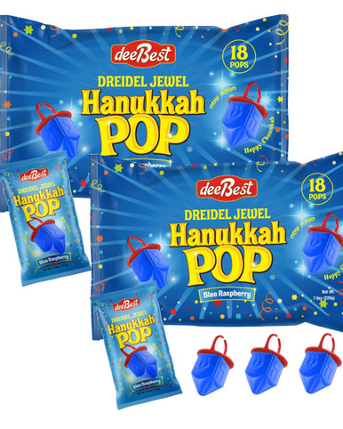 Dreidel Jewel Pop Chanukkah Blau Himbeer Ringförmige Lutscher, koschere Süßigkeiten, individuelle gewickelte Urlaubsleckereien, 36 Stück