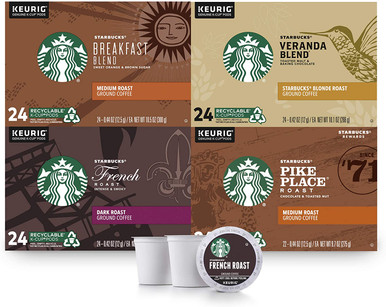 Starbucks Schwarzer Kaffee K Cup Kaffeepads, Sortiment Packung für Keurig Brewers, 4 Boxen (96 Pods insgesamt)