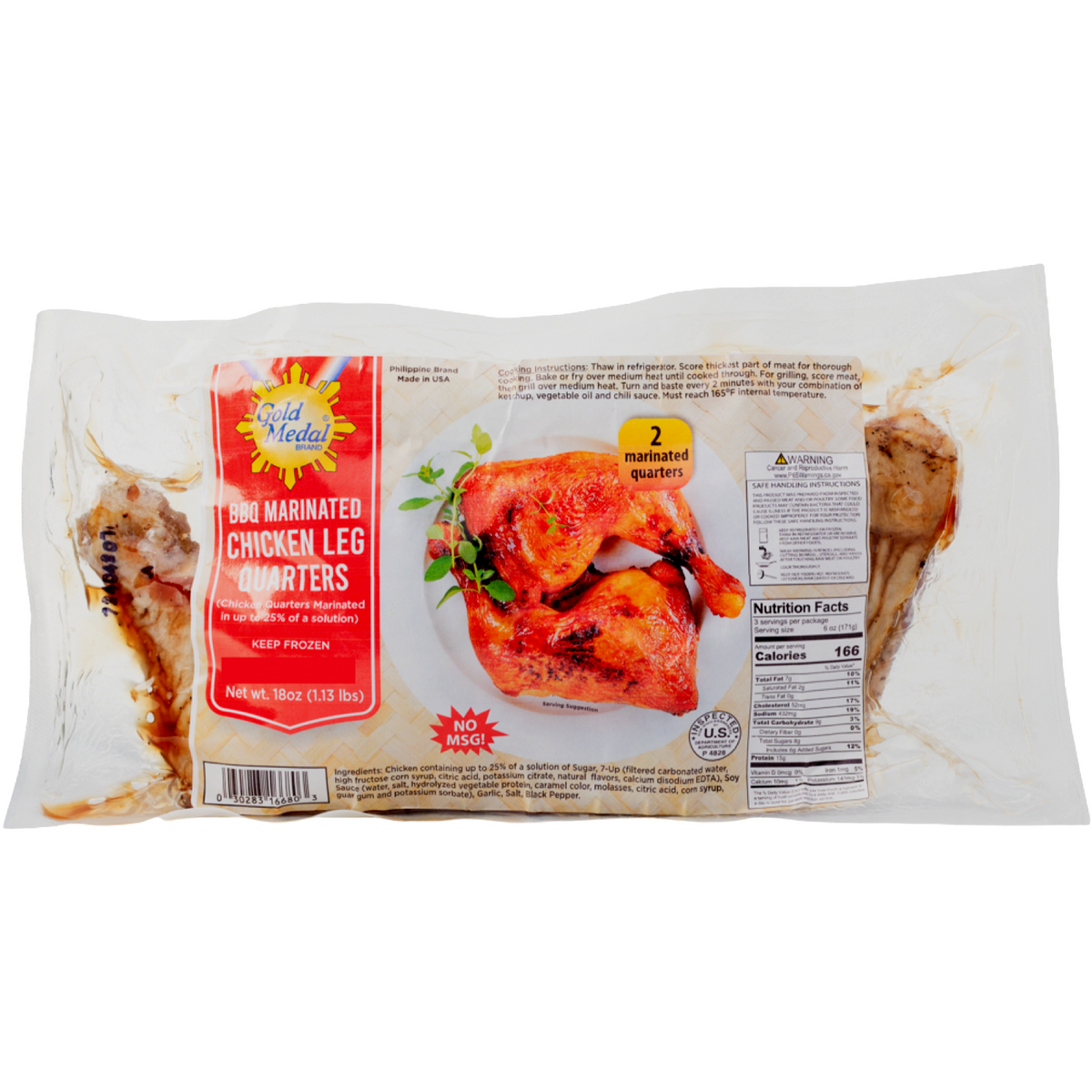 Gold Medal – BBQ mariniert – Hähnchen Leg Quarters – Bereit zum Grillen – 2 Stück – 18 OZ