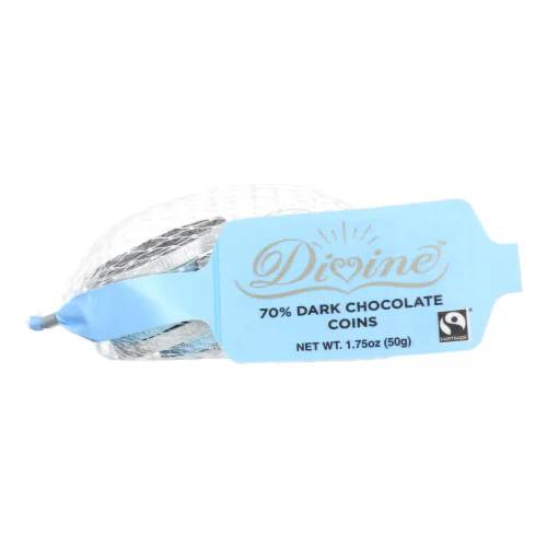 Divine Schokoladenmünzen – Silber – 70% Dunkle Schokolade – 1,75 oz. – Packung