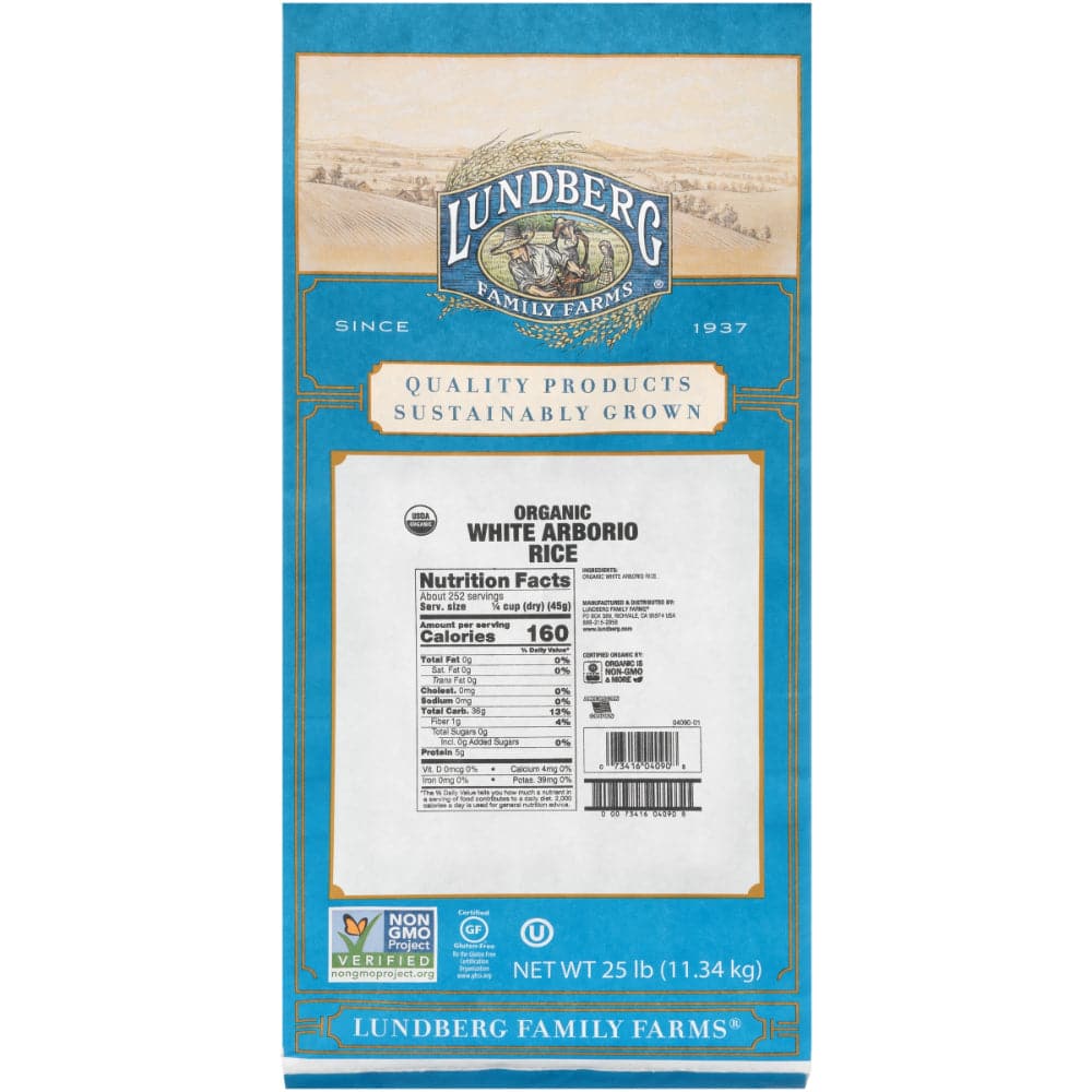 Lundberg – Bio California Weiß Arborio Reis, 25 Lbs