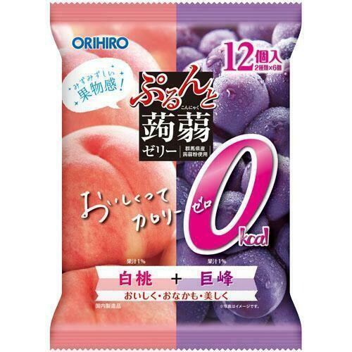 Orihiro “Purunto Konnyaku Jelly, Pfirsich & Traube Geschmack” Konjac Früchte Jelly, 20g x 12 Stück