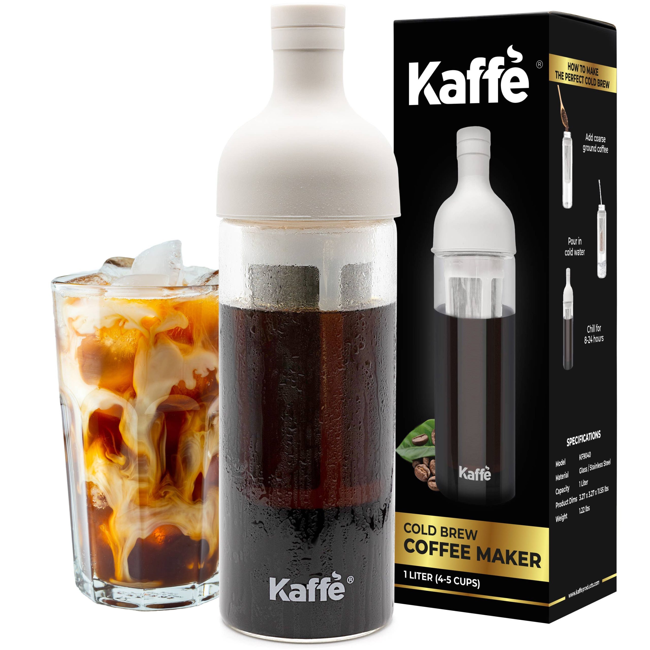 Kaffe Cold Brew Kaffeemaschine – 1L Glas-Kaffeekanne mit feinem Mesh-Filter