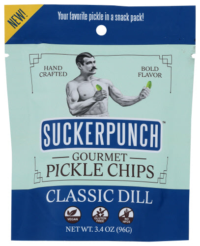 Suckerpunch – Pickle Chips klassisch Dill, 3.4 Oz – Packung mit 12 Stück