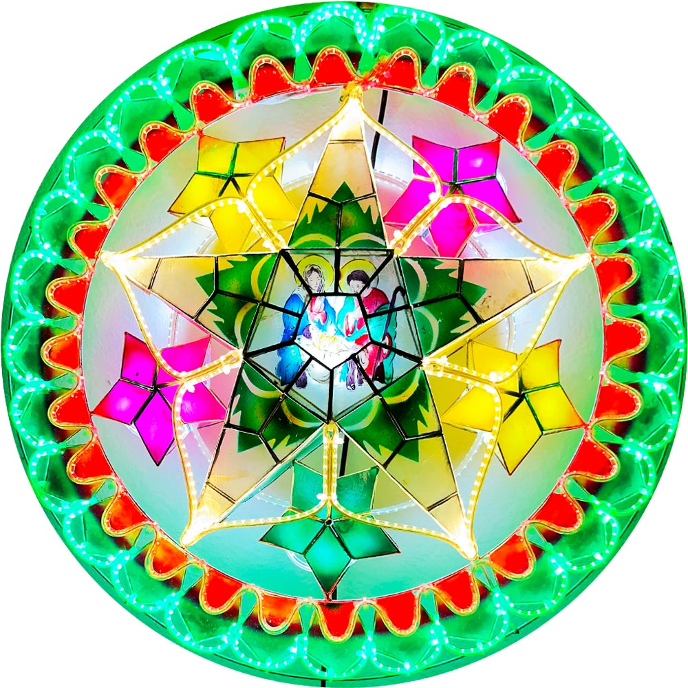 Philippinen Weihnachten Capiz Parol Laterne Stern (Tala) Krippe – grün / rot / weiß LED-Show – Größe 24