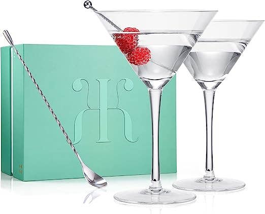 The Wine Savant – Kristall Martini Glas Set von 2, 10oz mit Löffel & Ol