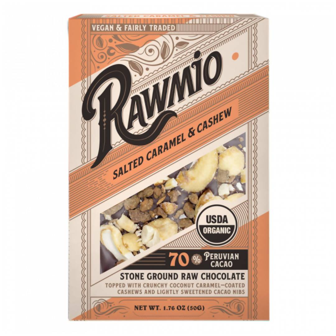 Rawmio Kokosnuss Karamell & zerkleinert Cashew rohe Schokolade Bark Bars – 12 x 1,76 oz