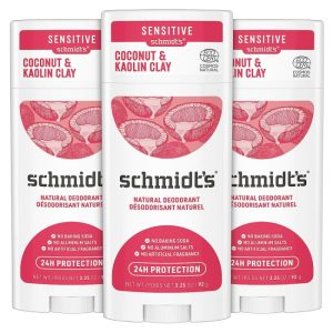 Schmidts Deodorant Kaolin Kokosnuss 2,65 Unzen – Packung mit 3 Stück