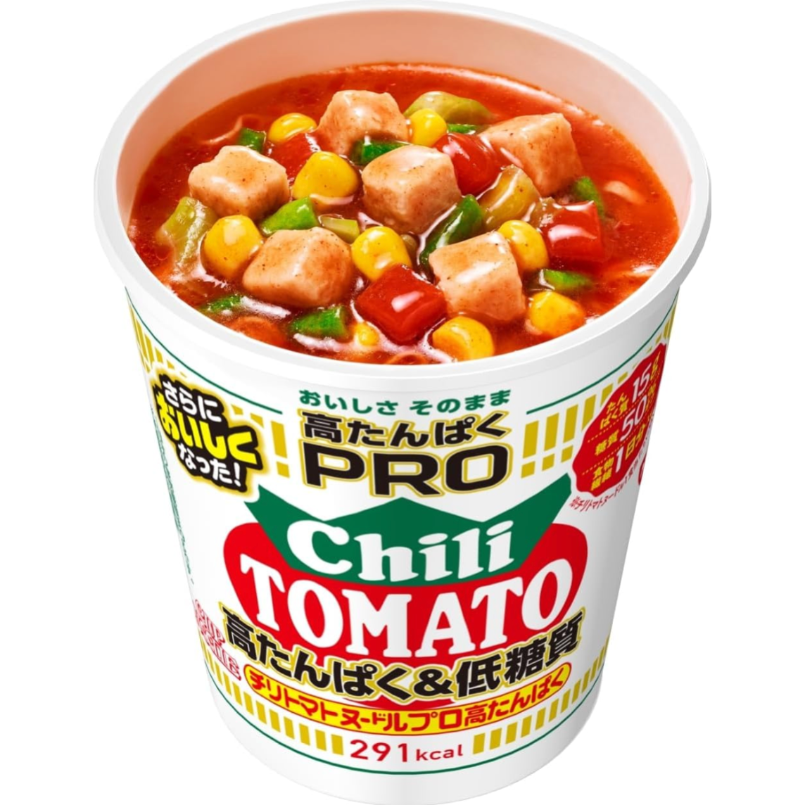 NISSIN Tasse Nudel PRO High Protein & Low Zucker Chili Tomate 79g x 12 Packs Japan – Tokyo Sakura Mall