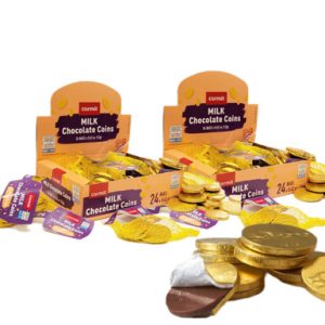 Milchschokolademünzen, 48 Zähler, Goldfolie gewickelt hanukkah Gel, koscher Molkerei zertifiziert, individuelle Taschen, traditionelle Feiertag Leckereien