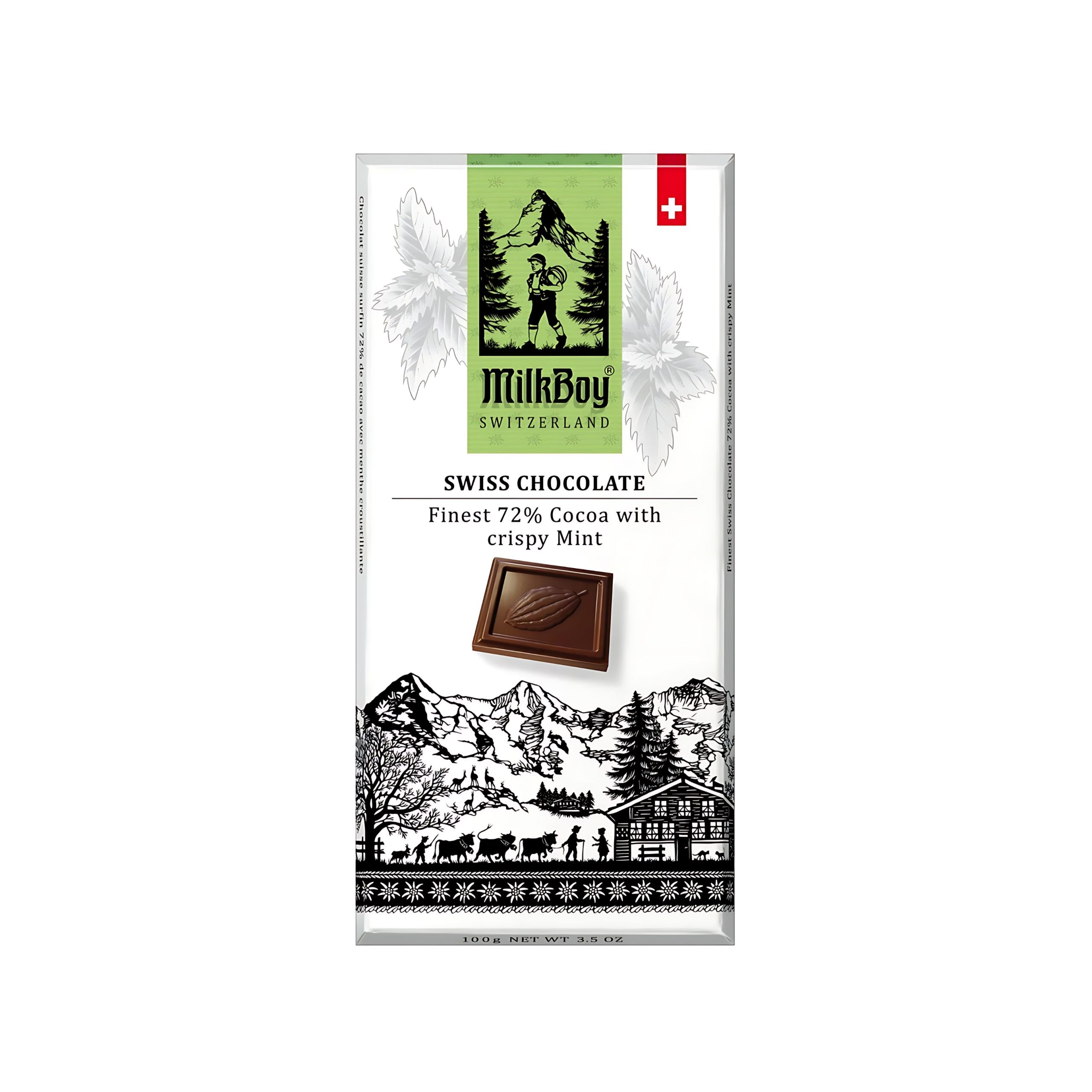 Milkboy Dunkle Schokolade 72% Kakao mit knusprig Minze Bar (Schweiz)