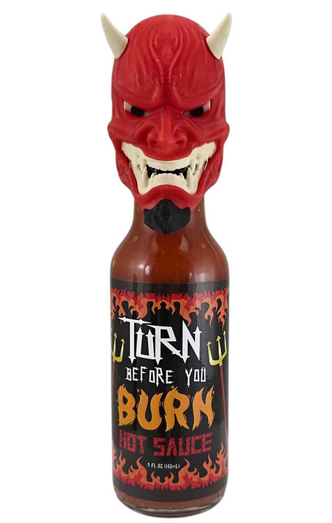 Drehen Sie sich, bevor Sie Chilisauce mit Teufel Gesicht Flasche Kopf brennen, 5oz