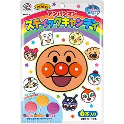 Fujiya, Anpanman Stick Süßigkeiten Lollipop, 6 Stück in 1 Beutel, 3 Geschmacksrichtungen