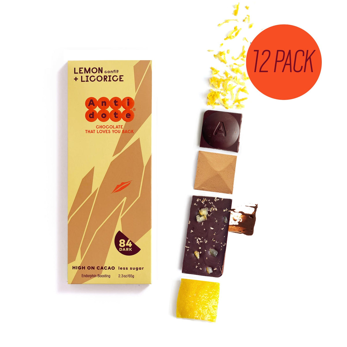 Antidote Schokolade LOLA: Zitrone + LICORICE 84% – 12 Riegel