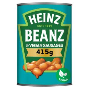 Heinz gebacken Bohnen und vegane Würstchen, – 415g