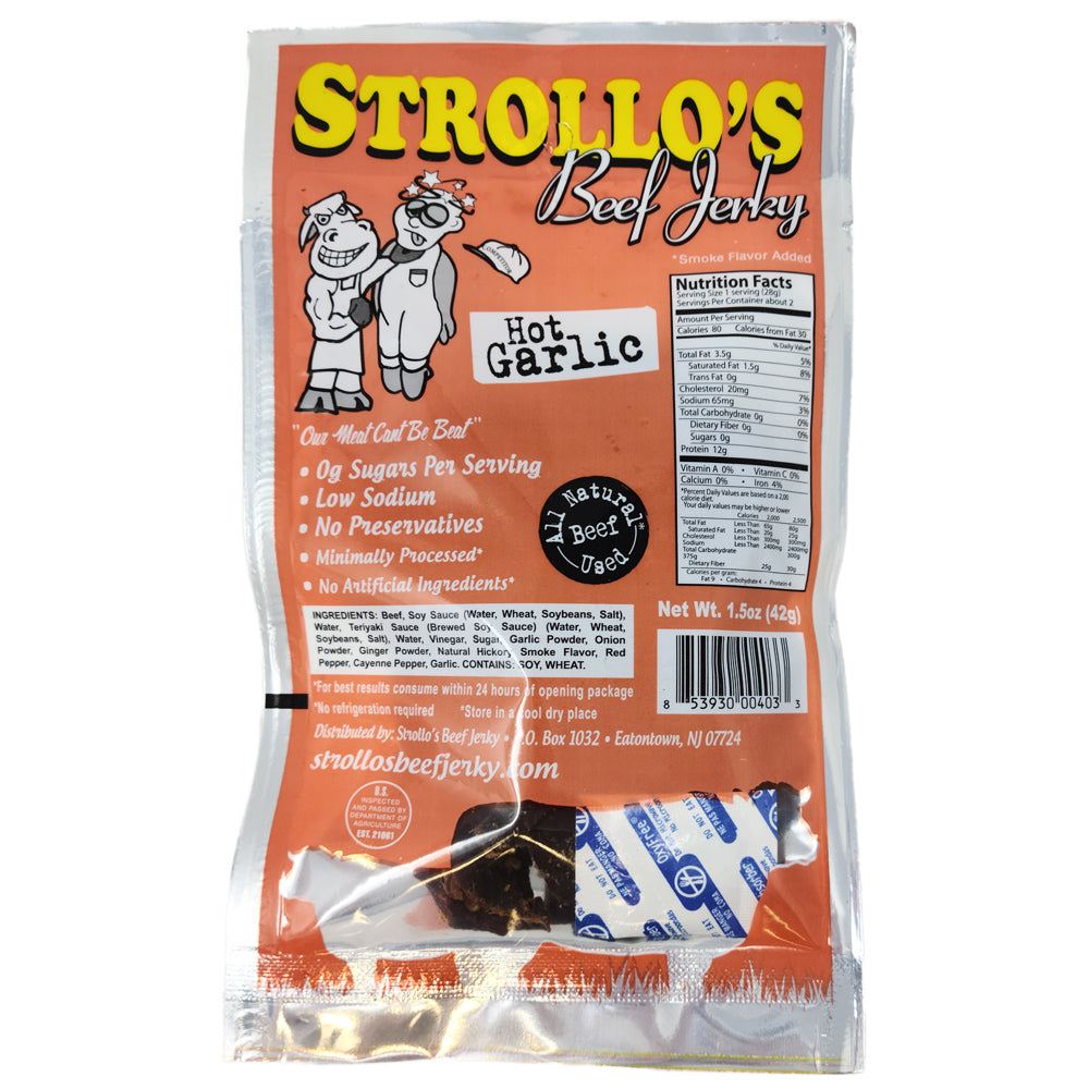 Strollo's Hot Knoblauch Rindfleisch Jerky- 1.5oz