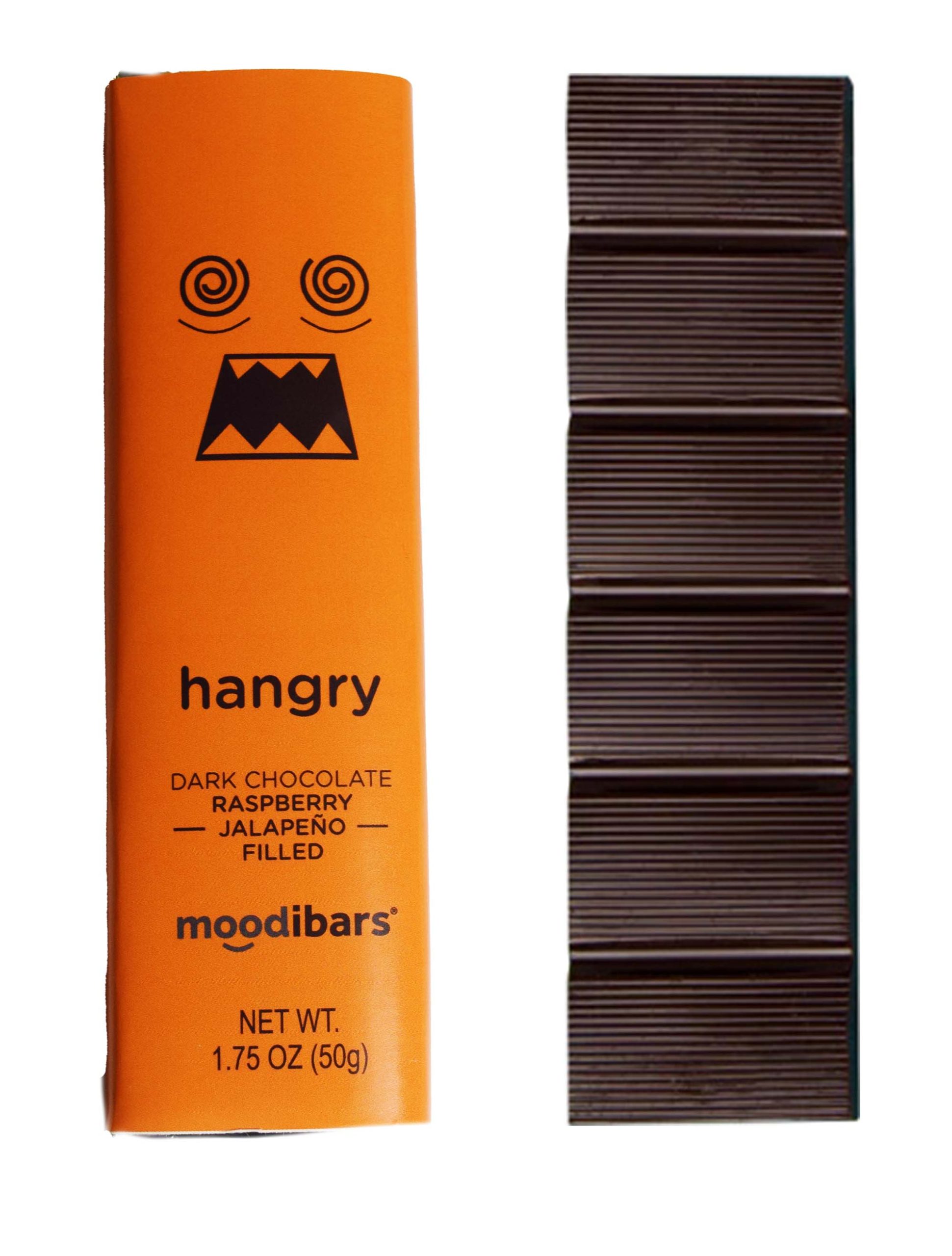Moodibars Hangry – Dunkle Schokolade Himbeer Jalapeno – 1.75 oz