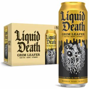 Liquid Death – Grim Lefer Iced Tee, 8 Packungen, 153,6 Fl oz. Packung mit 3