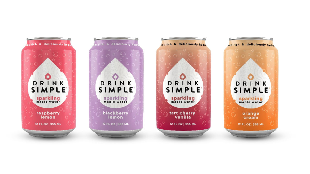 Trinken Sie einfache gemischte 12-Packung-funkelnde Ahornwässer - 4 Geschmacksrichtungen: Tart Kirsche Vanille, Himbeerzitrone, Brombeerzitrone und Orangencreme