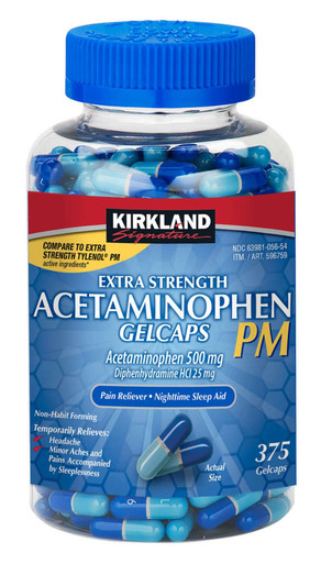 Kirkland Signature Extra Stärke Acetaminophen PM 500 mg., 375 Kapseln