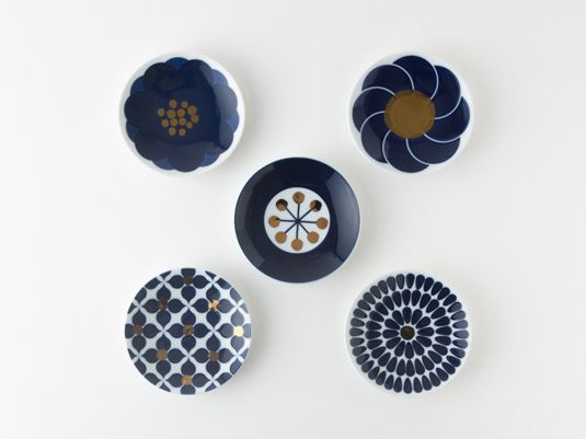 Kihara, Aritayaki, Mamezara, Kleine Platte, Botanisch, 5 Stück Set