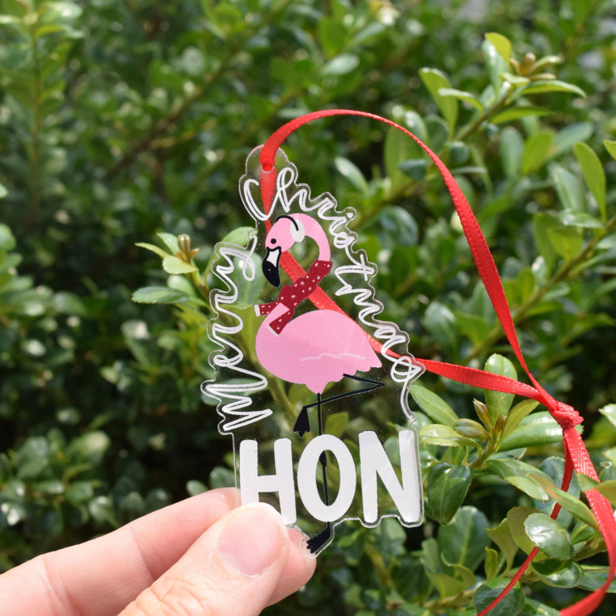Die buchstaben mdn – Merry Christmas Hon Flamingo Acryl Ornament