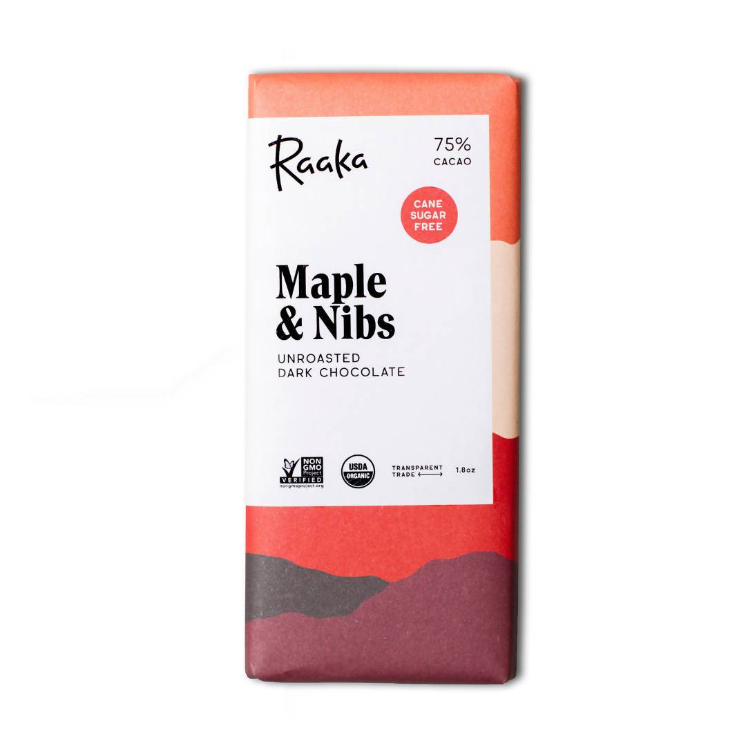 Ahorn & Nibs Schokoriegel, 75% Kakao, ungeröstete dunkle Schokolade – 12 Riegel x 1,8 oz